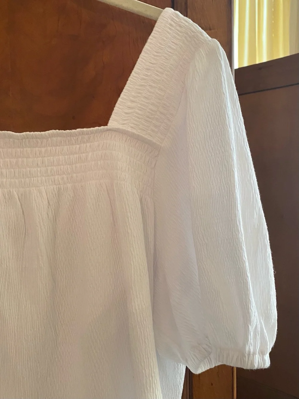 NWT LOFT Women's White Square Neck Puff Sleeve Top Size Large